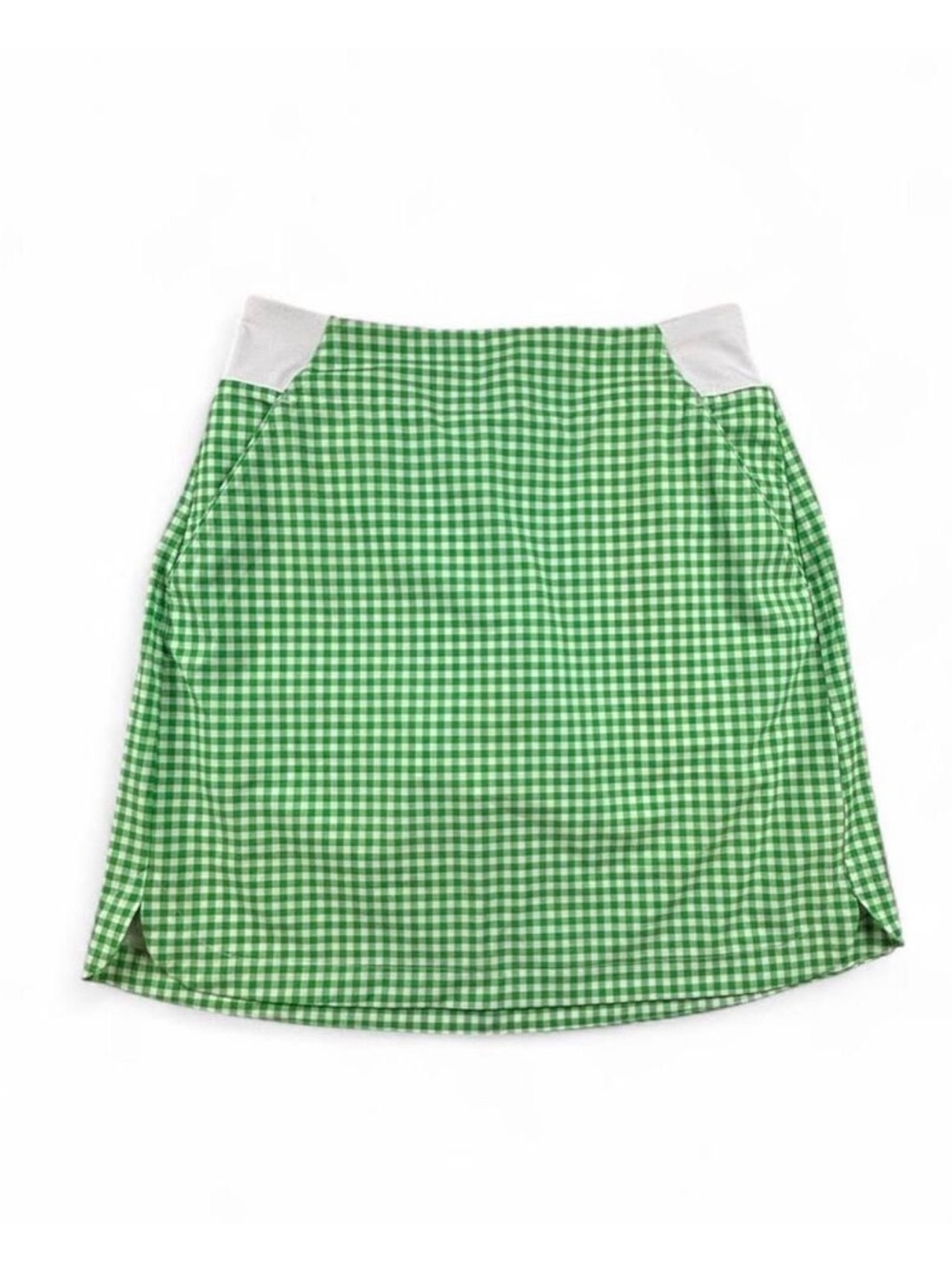 Walter Hagen Green Gingham A-Line Skirt with White Waist Panels